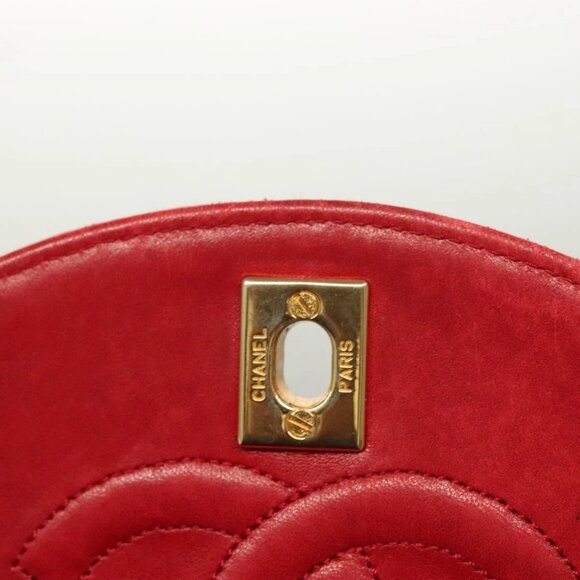 CHANEL Matelasse Chain Shoulder Bag Lamb Skin Red Gold CC Auth 136059 - Picture 14 of 16